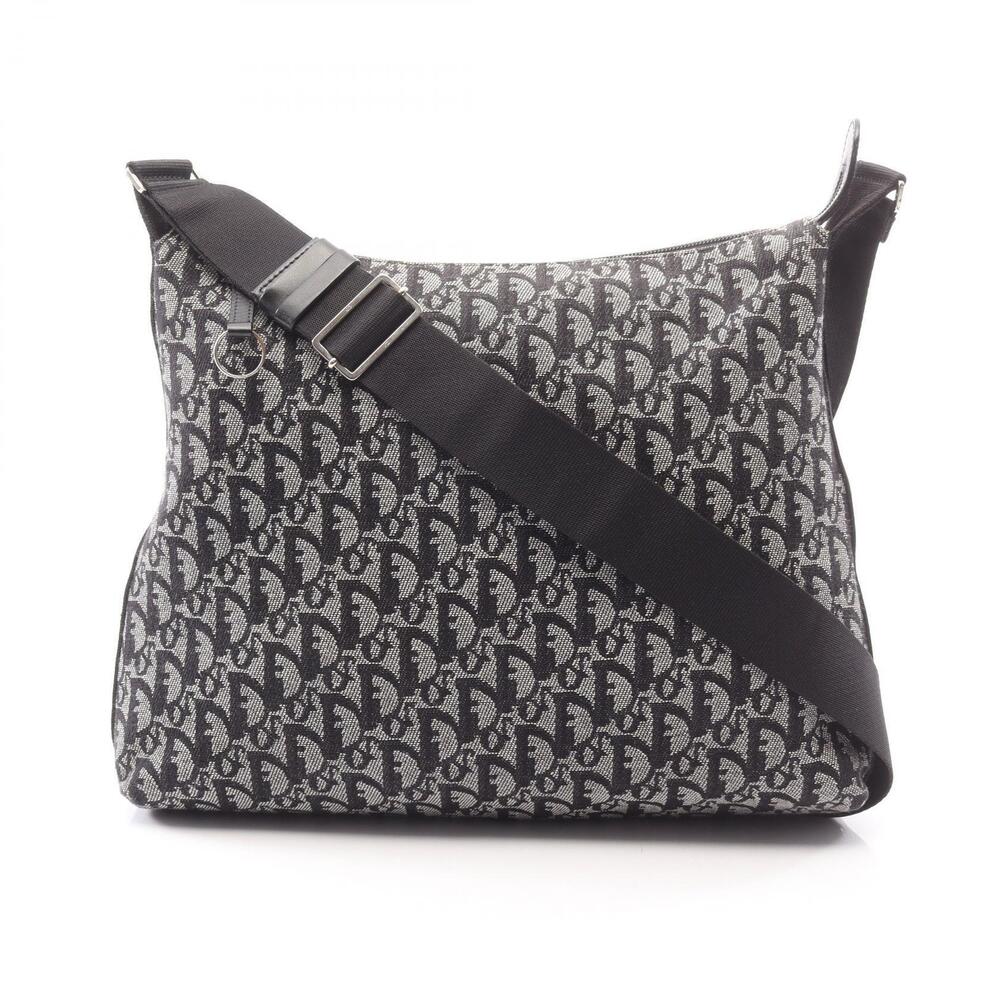 Christian Dior Trotter Shoulder Bag Canvas Navy Blue Beige